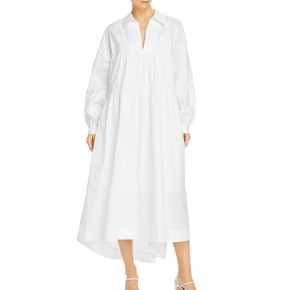 Just Female / Brandy tiered Maxi Dress White cotton poplin Long Sleeves Medium M - Picture 6 of 7